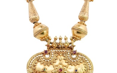 Magnificent Mughal Style 18k Gold and Semi Precious Stone Necklace