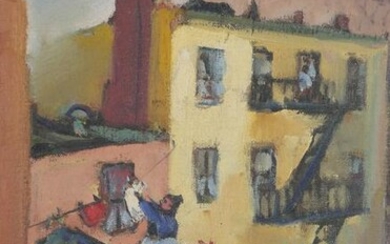 Manhattan Rooftops, Oil on Canvas, Early 20th