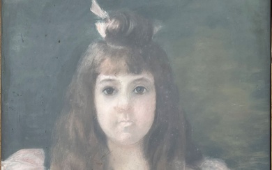 Marguerite de MESGUIL DE CHAMBOURG (XIXe - XXe siècle) : PORTRAIT DE FILLETTE AU NOEUD....