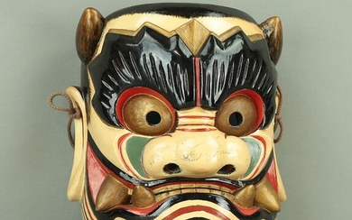 Mask - Wood - Wood Kagura play Warrior mask - Takeminakata no kami 建御名方神 (God of Wind, Water, Agriculture and Hunting) - Japan - Shōwa period (1926-1989)