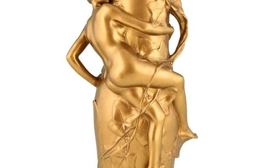 Maurice Bouval - Gieterij E. Colin Paris - Art Nouveau vase in bronze with nude and leaves