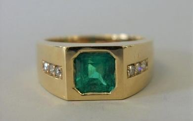 Men's 18K Gold, Emerald & Diamond Ring