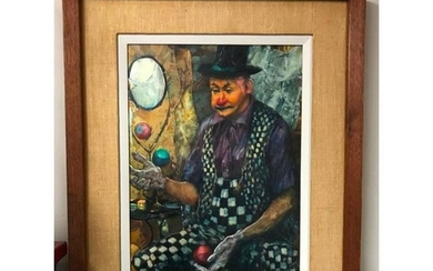 Mid 20thc Russian Signed Painting, Clown Juggler