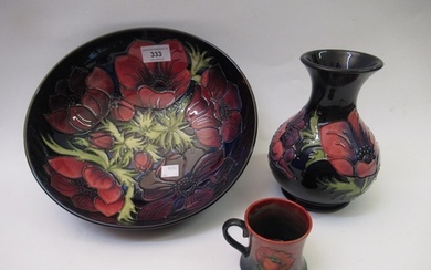 Modern Moorcroft bowl in the Anemone pattern with dark blue ...