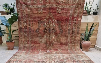 Moroccan Vintage Boujaad Rug - Hand-Woven Berber Carpet -141 x 80 inches - (360 x 205 cm) - Natural