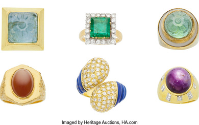 Multi-Stone, Diamond, Gold Rings Stones: Star sapphire cabochon; full-cut...