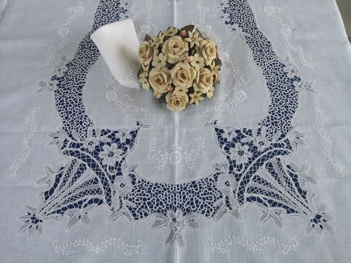 Museale tablecloth x 12 (including 12 large napkins + 12 tea towels) in 100% pure linen with - Linen