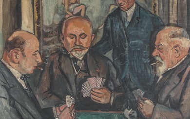 NATHAN GRUNSWEIGH (1880-1956). Partie de cartes chez un marchand de tableaux parisien Huile sur toile,...
