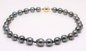 NO RESERVE PRICE - 14 kt. Yellow Gold - 11x14mm Peacock Tahitian Pearls - Necklace