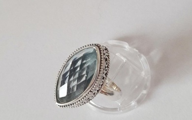 NO RESERVE PRICE. gioiello cesellato con acquamarina naturale ct.0.03 - 925 Silver - Ring Aquamarine