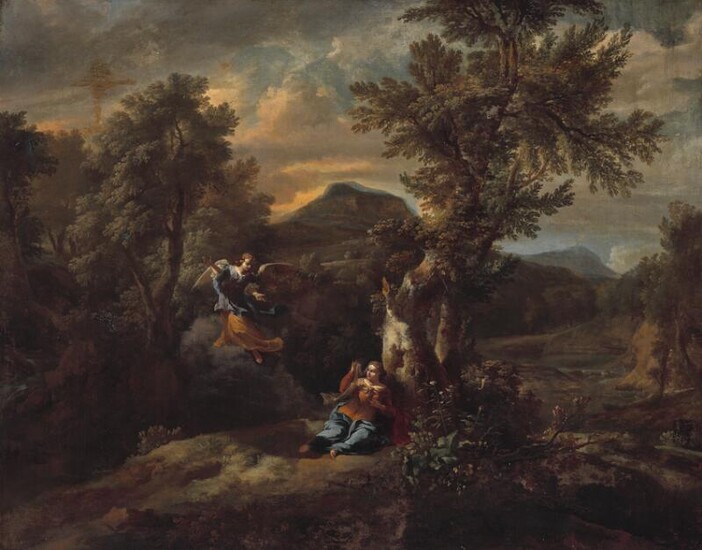NOT SOLD. Dutch school, 17th century: Hagar and the angel in the wilderness. Unsigned. Oil on canvas. 114 × 144 cm. – Bruun Rasmussen Auctioneers of Fine Art