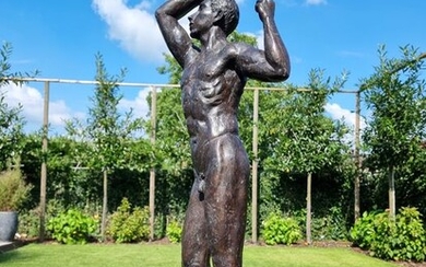 Naked man - 92 cm - Patinated bronze - recent