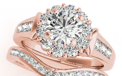 Natural 1.75 CTW Diamond Engagement Ring SET 14K Rose Gold