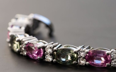Natural Sapphire bracelet with diamonds - 14 kt. White gold - Bracelet - 13.31 ct Sapphire - 1.43 ct Natural Diamonds D VVS