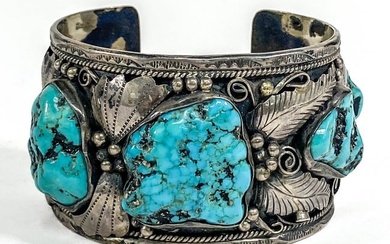 Navajo John Mike Sterling Turquoise Cuff Bracelet