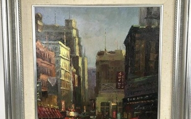 New York Street Scene Oil on canvas signed (LR) Image