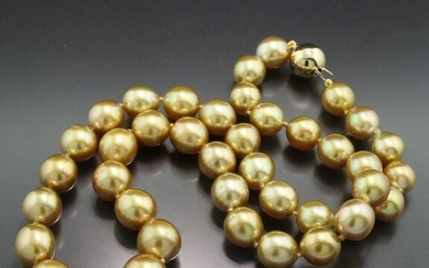 Niedriger Limitpreis für besonders kostbare Perlen - 14 kt. Golden south sea pearls, 9-11.4 mm - Necklace Naturally deep golden South Sea cultured pearls with fine luster and shimmering overtones