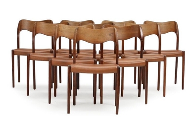 SOLD. Niels O. Møller: 10 chairs with rosewood frame and brown leather. Manufactured by J. L. Møller. (10) – Bruun Rasmussen Auctioneers of Fine Art