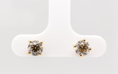 No Reserve Price - 1.16 tcw - Fancy Dark Gray - Greenish Yellow - 14 kt. Yellow gold - Earrings Diamond
