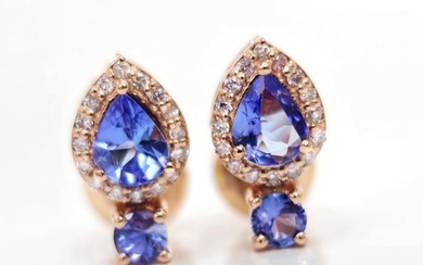 No Reserve Price - 1.20 ct Blue Tanzanite & 0.24 ct N.Fancy Pink Diamond Earrings - 2.03 gr - Earrings Rose gold Tanzanite