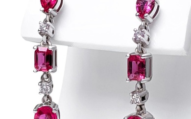No Reserve Price - Earrings - 14 kt. White gold - 1.49 tw. Ruby - Diamond