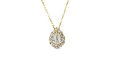 No Reserve Price---Ideal Cut Pear shape Diamond-- 1.53 ct total natural diamonds - 18 kt. Yellow gold - Necklace - 1.01 ct Diamond - Diamond