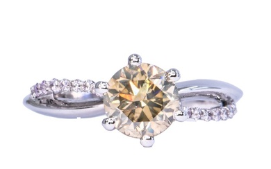 No Reserve Price - Ring - 14 kt. White gold - 1.46 tw. Yellow Diamond (Natural coloured) - Diamond