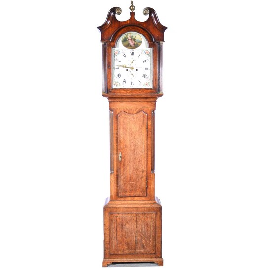 Oak and mahogany longcase clock