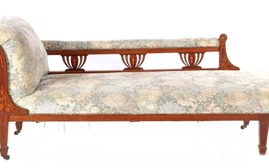 (-), Oak chaise longue with floral upholstery, ca....