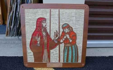 Older wood plaque with etched scene: "The Parable"