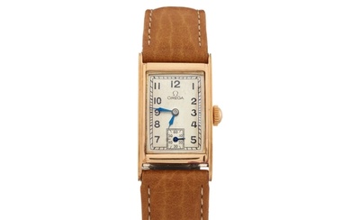 Omega, an Art Deco gold Tank wrist watch, circa 1934, signed...