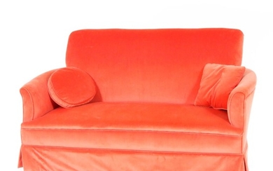 Orange Velvet Upholstered Loveseat, Mid-20th Century