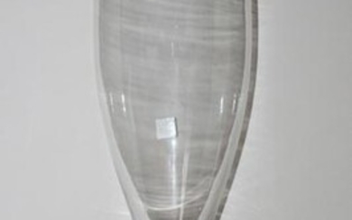 Orrefors Crystal Vase with Cobalt Air Trap Stem