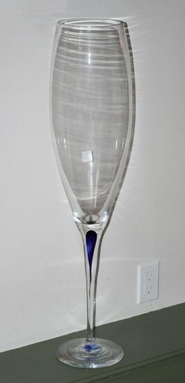 Orrefors Crystal Vase with Cobalt Air Trap Stem