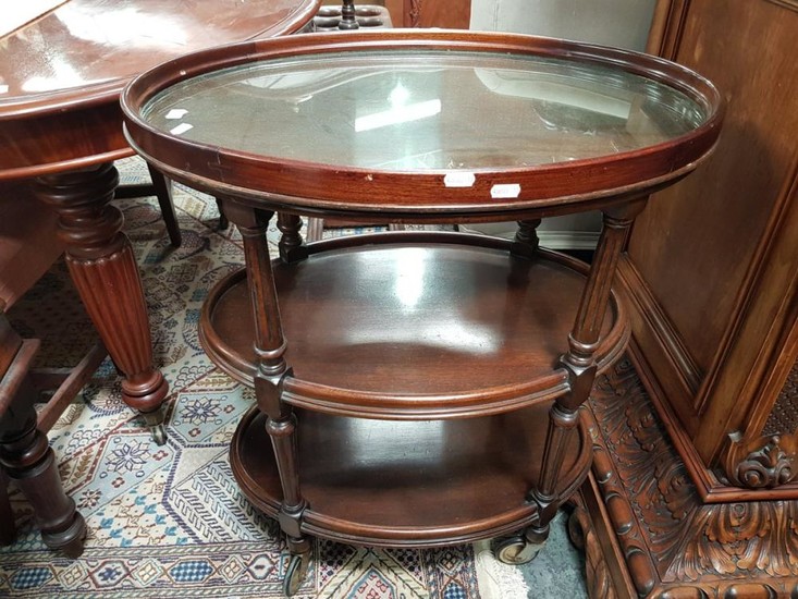 Oval Tray mobile, of three tiers on turned supports