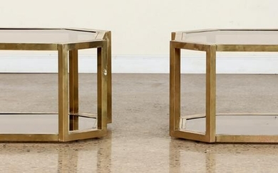PAIR 8-SIDED BRASS AND GLASS END TABLES C.1970