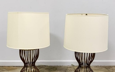 PAIR, CONTEMPORARY BRASS HOURGLASS TABLE LAMPS