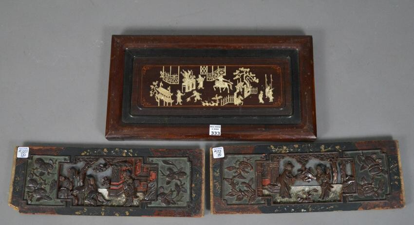 PAIR OF CHINESE CARVINGS WITH EXPORT WAX SEAL AMD ONE