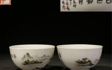 PAIR OF CHINESE FAMILLE ROSE CUPS,"WANG XIAOTING"