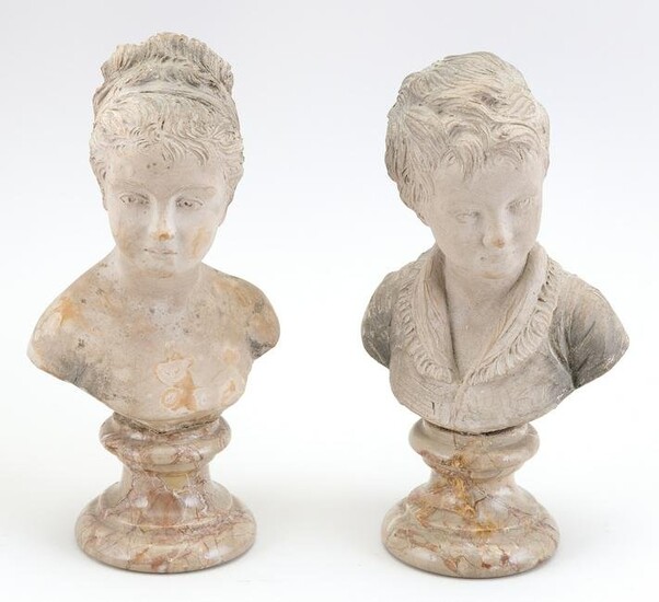 PAIR OF ITALIAN CERAMIC BUSTS ON MARBLE BASES Early