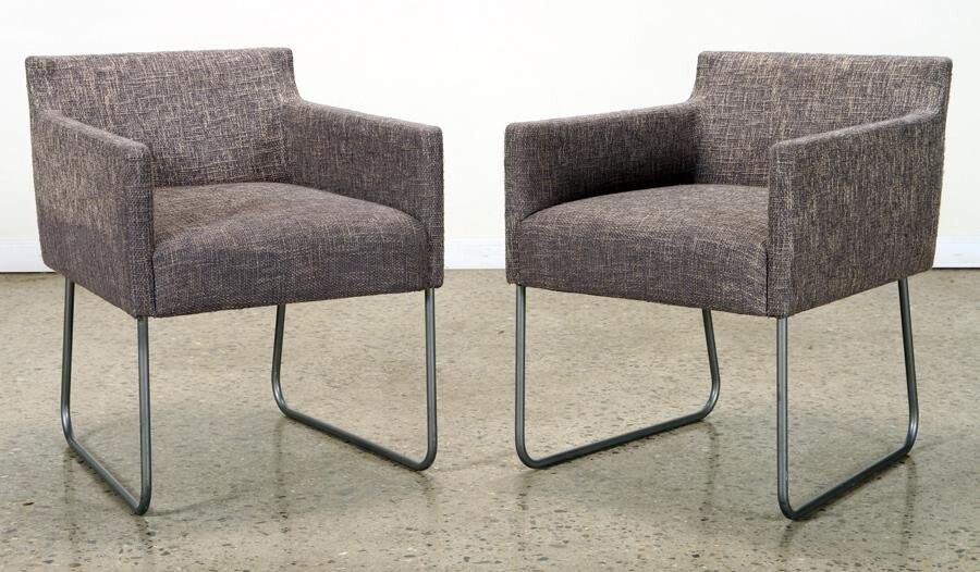PAIR UPHOLSTERED AND CHROME ARM CHAIRS C.1985