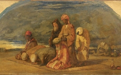 Paesaggio orientale con Arabi in preghiera, William James Muller (Bristol 1812 - 1845)