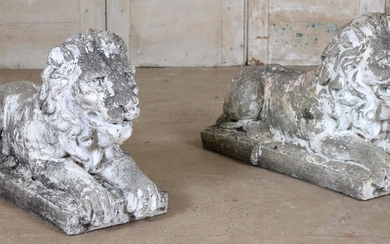 Pair Cast Stone Lions