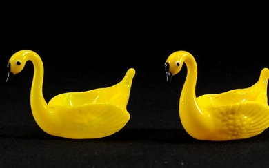 Pair Figural Yellow Glass Swan Open Salts