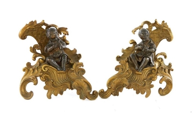 Pair Louis XV Style Parcel-Gilt Bronze Chenets (2pcs)