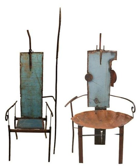 Pair Mustapha Chadid Wrought Iron Sculpture Chairs