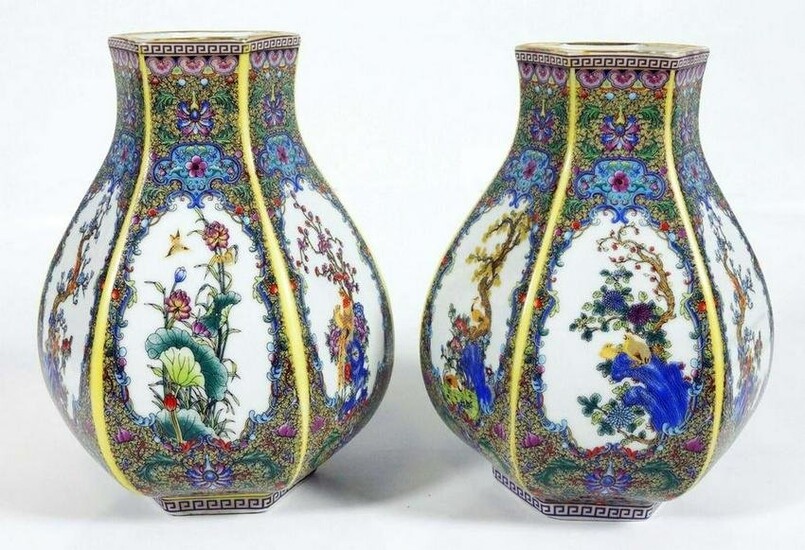 Pair Of Chinese Porcelain Hexagonal Vases