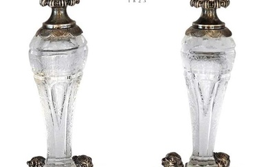 Pair Of Lobmeyr Glass 800 German Silver Figural Candlesticks