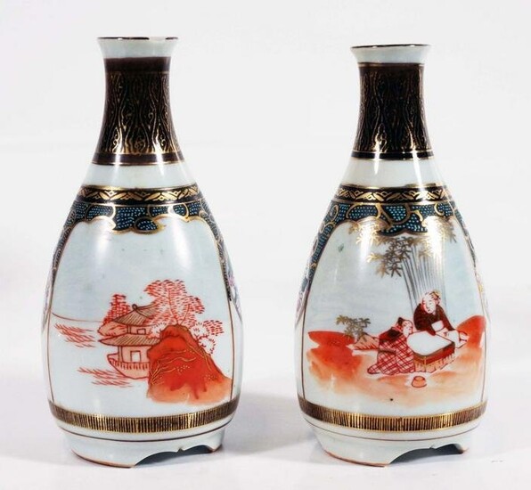 Pair Of Satsuma Gilt Bottle Vases