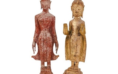 Pair Of Southeast Asian Carved Wooden Standing Buddhas
